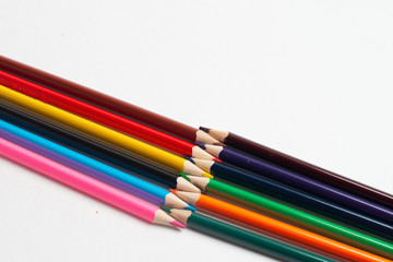 Colorful pencils on the white background, For kids drawing, Colors of pencils