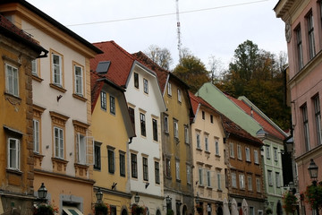Fototapeta na wymiar Historical buildings in central Ljubljana, Slovenia.