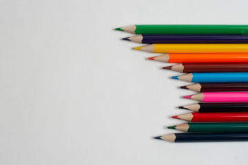 Colorful pencils on the white background, For kids drawing, Colors of pencils