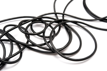 Black electric cable on white background.
