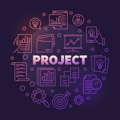 Fototapeta na wymiar Business Project vector round colorful outline illustration on dark background