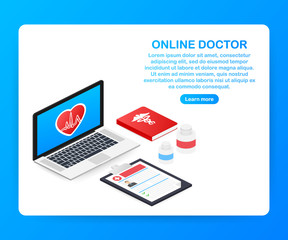 Doctor online concept with character. Can use for web banner, infographics, hero images. Vector illustration.