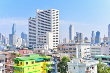 Fototapeta na wymiar View of Modern Skyscrapers in Downtown Bangkok on a Clear Day