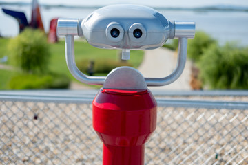 red binoculars