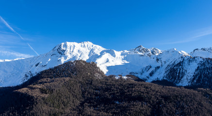 Fototapeta premium landscape Italian Alps with snow and blue sky view from Pragelato 