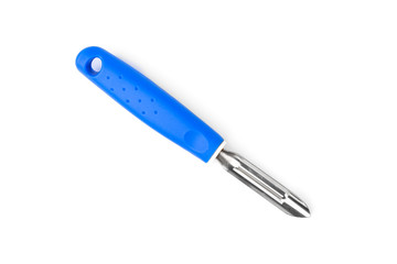 Blue knife for potato isolated on white background. 