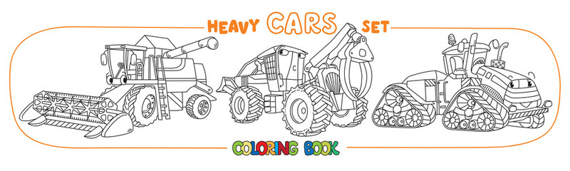 Agricultural machinery funny cars coloring book set
