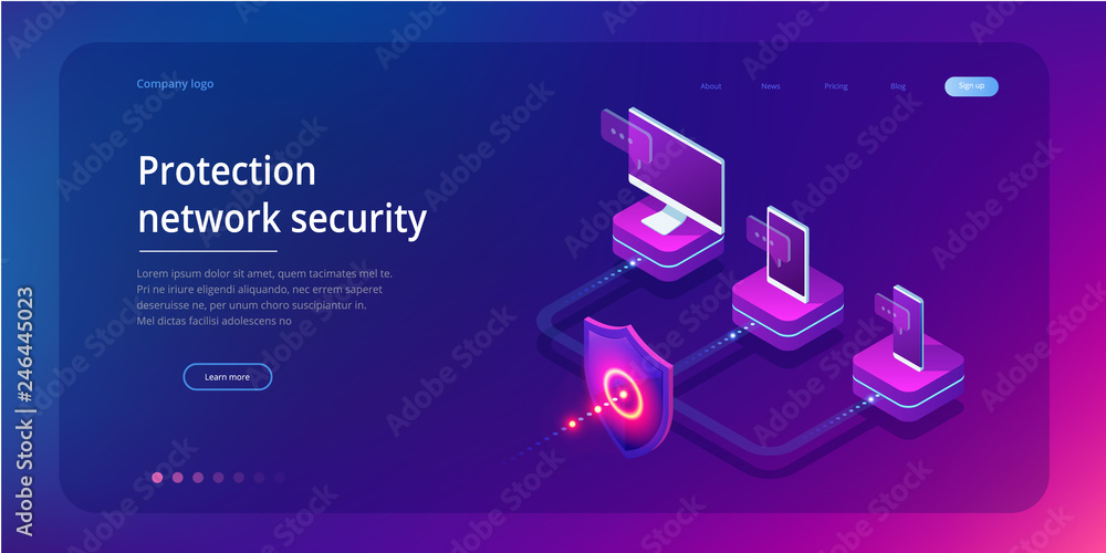 Poster isometric protection network security and safe your data concept. web page design templates cybersec