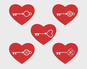 Set of hearts with old-fashioned keys