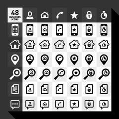  Tablet of vector simple business basic icon. Big set pictogram with phone, home, location, search, document and speech bubble.