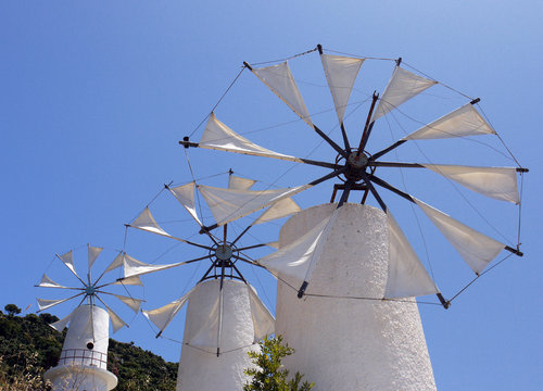 Windmills in Greece at Ano Kera, Chersonisos, Crete