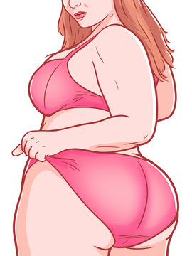 Fat curvy woman on lingerie