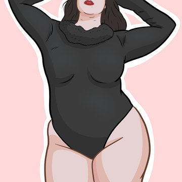 Illustration of curvy plus size woman in bodysuit