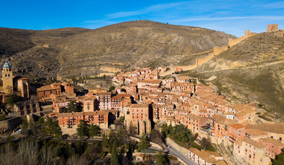View from drone of Albarracin cityscape, Spain