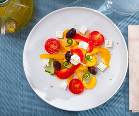 Top view of Greek salad