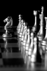 Pieces on chess board for playing game and strategy