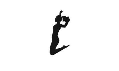 A realistic silhouette of jumping young girl with hands above head.
