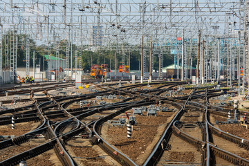 Railway crossing in Moscow, Russia. Important railroad junction.