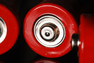 red batteries on the table,  close up macro 