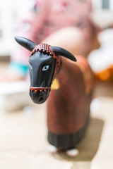 Cute rubber donkey toy close up head portrait