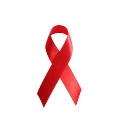 Red ribbon as symbol of aids awareness isolated on white  background