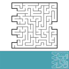 Abstract square maze. Game for kids. Puzzle for children. Labyrinth conundrum. Black flat vector illustration isolated on white background. With answer.
