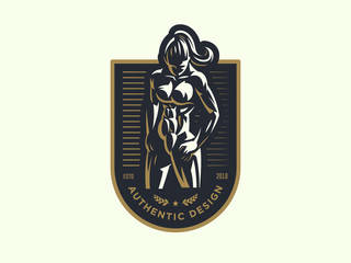 Woman fitness emblem.