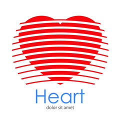 Logotipo abstracto con texto Heart con corazón con lineas curvas con espacio negativo en color rojo
