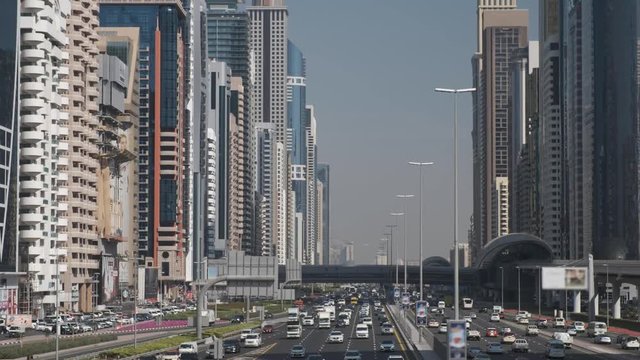 DUBAI UNITED ARAB EMIRATES: Vehicle move on all lanes of the road. Real time shot