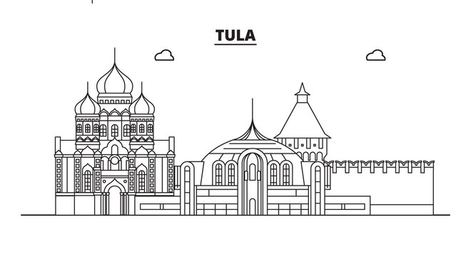Russia, Tula. City skyline: architecture, buildings, streets, silhouette, landscape, panorama, landmarks. Editable strokes. Flat design, line vector illustration concept. Isolated icons