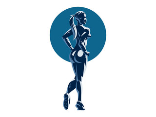 Woman fitness emblem.