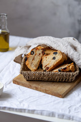 gluten free bread with olives, dried tomatoes and vegetarian mozzarella cheese