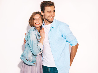 Portrait of Smiling Beautiful Girl and her Handsome Boyfriend laughing.Happy Cheerful...