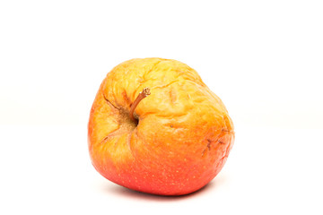 A picture of an ordinary apple, without modifications The apple is old, dry an not attractive. It is wrinkled and puckered.