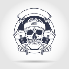 Hand drawn sketch, angry sport skull