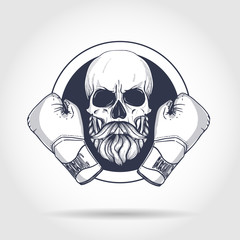 Hand drawn skull with boxing gloves