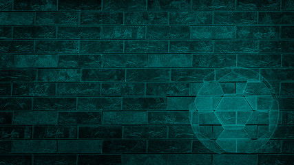 soccer ball on brick wall background,gray black color.