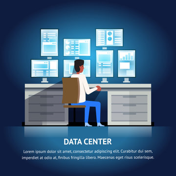 Data Center Illustration. Monitor Dashboard System