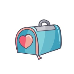 Pet supplies vector illustration. Folding cat, rabbit or puppy transport box, carrying bag isolated on white background in cartoon style.