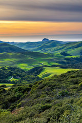 Naklejka premium Forests and Grass Fields on Hills by Ocean 