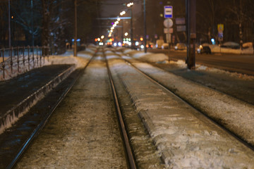 Moscow tram railway at winter time