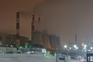 Night industrial Moscow cityscape. Long exposure image.