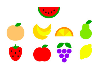 Set of icons of fruits of different shapes and colors
