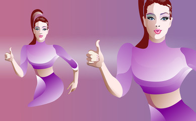 Abstract vector illustration of a girl in training, sportswear, funny portrait of a sports woman