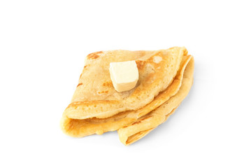 Pancakes isolated on white background.