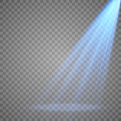 Light sources, concert lighting, spotlights. Concert spotlight with beam, illuminated spotlights for web design illustration.