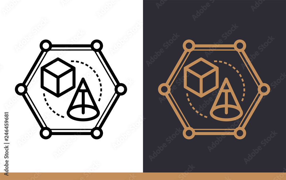 Poster unique linear icon of 3d prototype. 3d printing, modeling. suitable for infographics, websites, prin