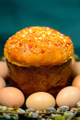 Easter and its traditional festive bread and eggs, willow branches