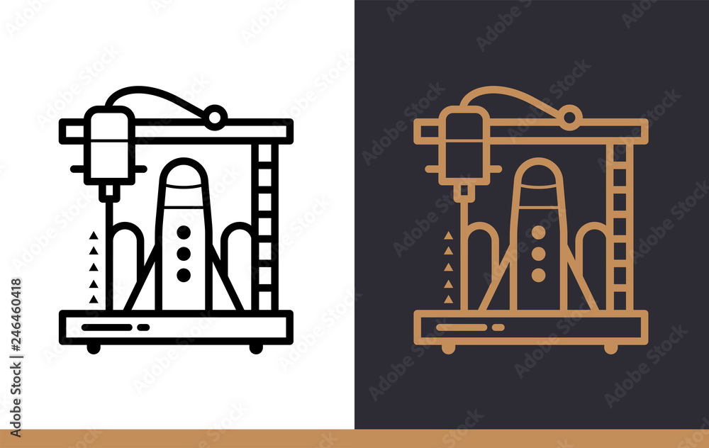 Poster unique linear icon of 3d details for space. 3d printing, modeling. suitable for infographics, websit