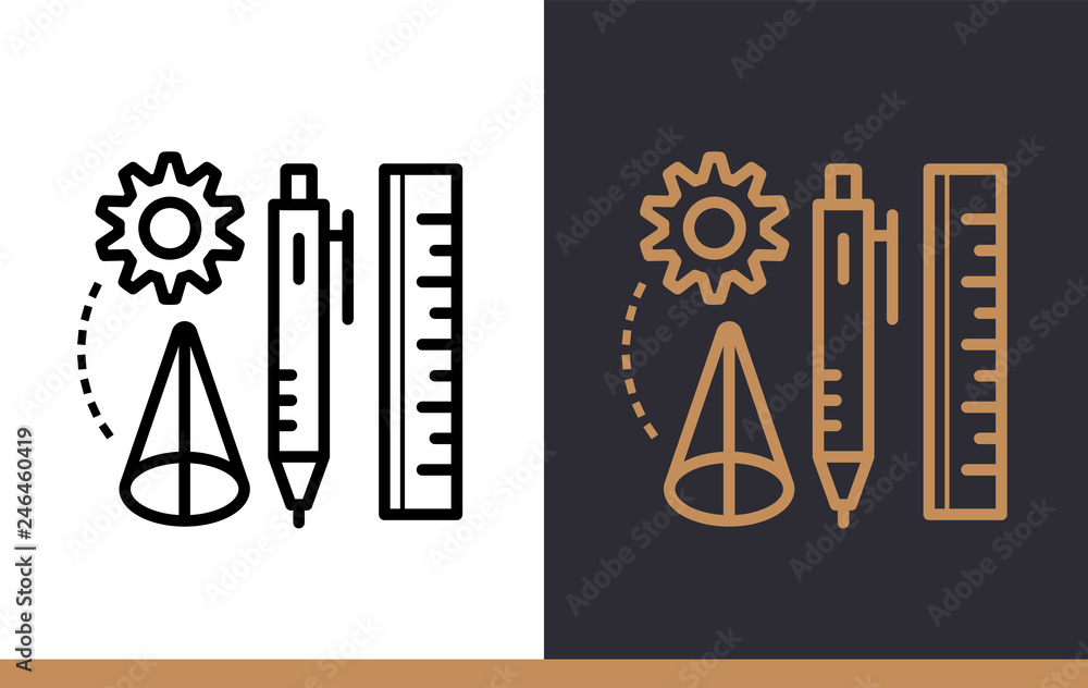 Aufkleber unique linear icon of designer tools. 3d printing, modeling. suitable for infographics, websites, pr
